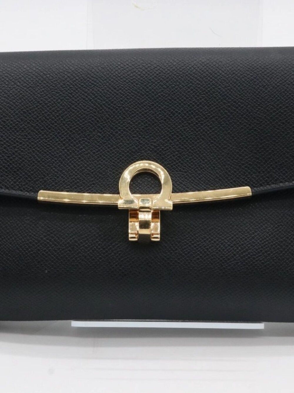 Salvatore Ferragamo Black Gancini Clip Leather Long Wallet